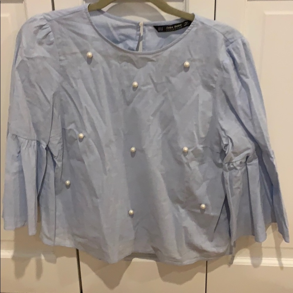 Zara light blue and pearl top